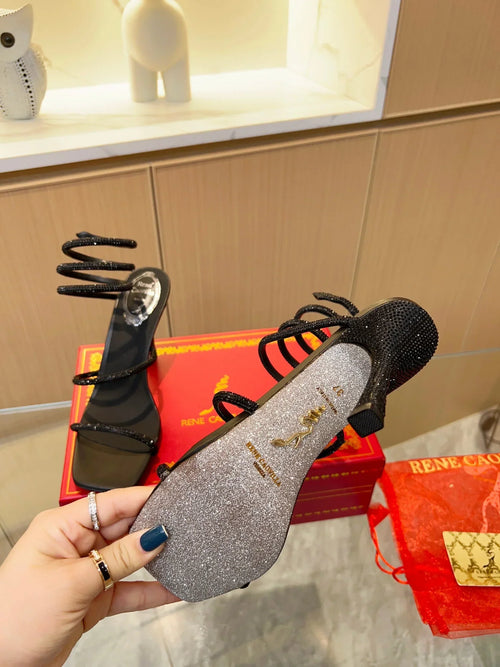 Black Cleo Crystal Strap Sandals